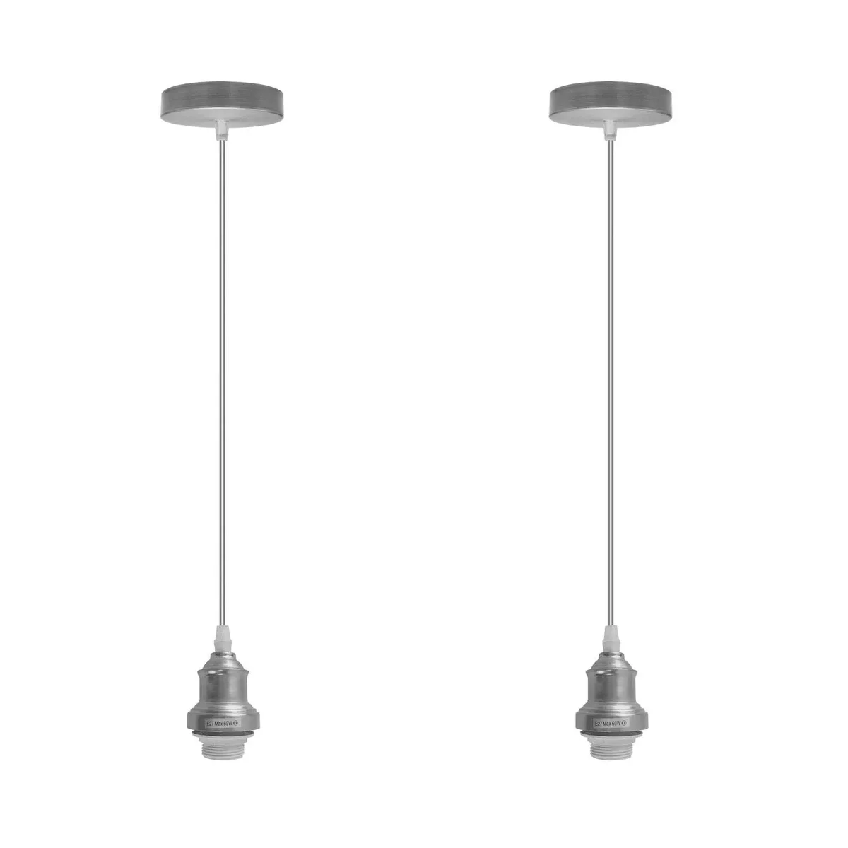 Satin nickel indoor ceiling lamp with adjustable 95cm round cable and E27 bulb holder for modern vintage lighting