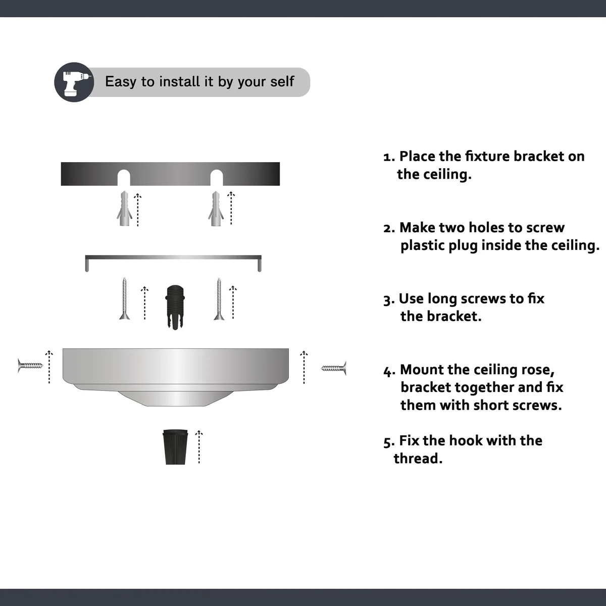 Vintage ceiling rose with metal hook plate, 105x35mm, designed for hanging light fittings and chandeliers indoors