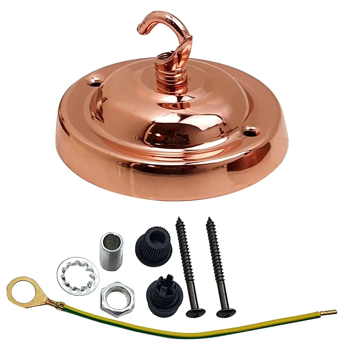 Metal ceiling rose with hook plate for light fitting, vintage style, 105x35mm, includes mounting hardware, indoor use