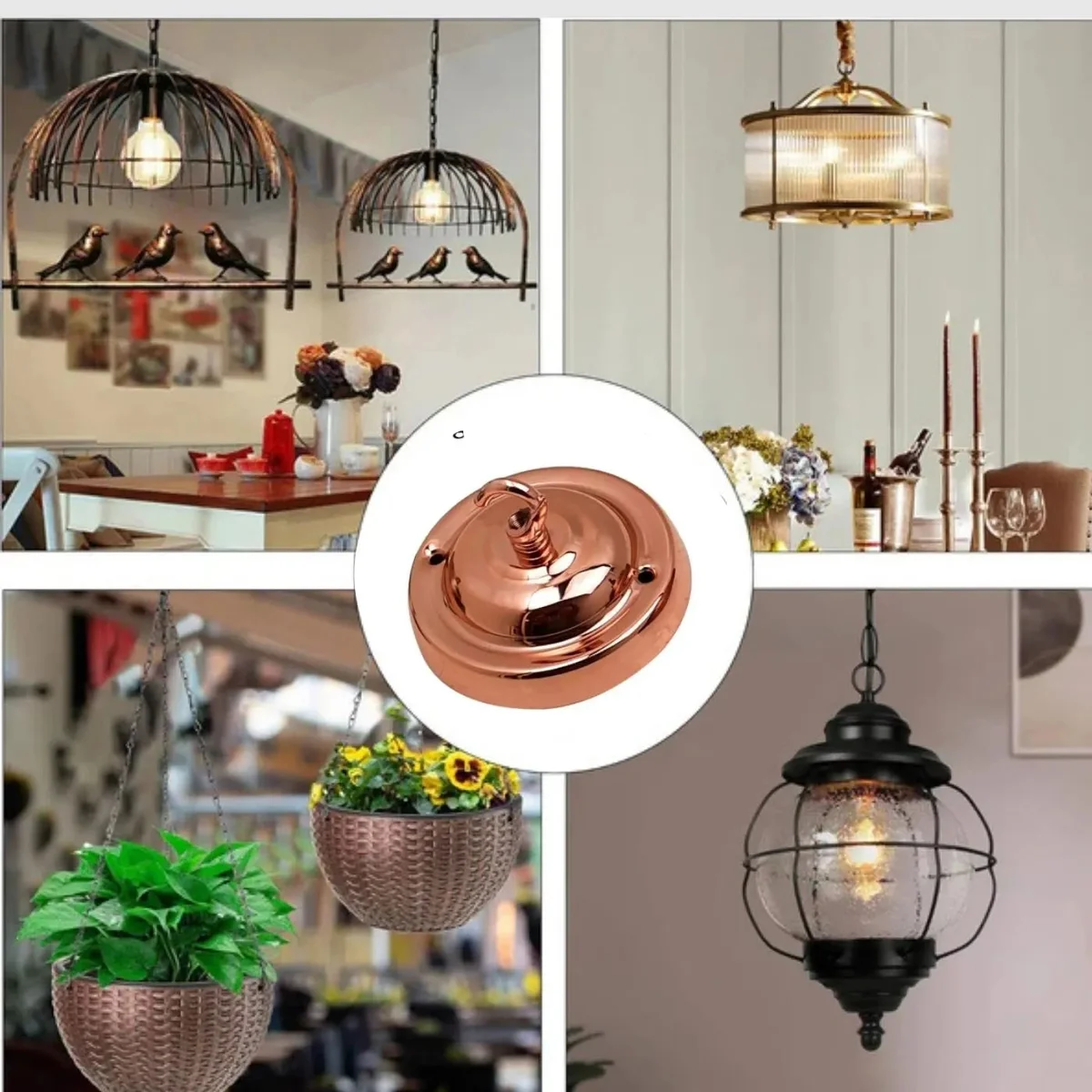 Metal ceiling rose for chandelier with attached hook plate, vintage style, 105x35mm, suitable for indoor light fittings