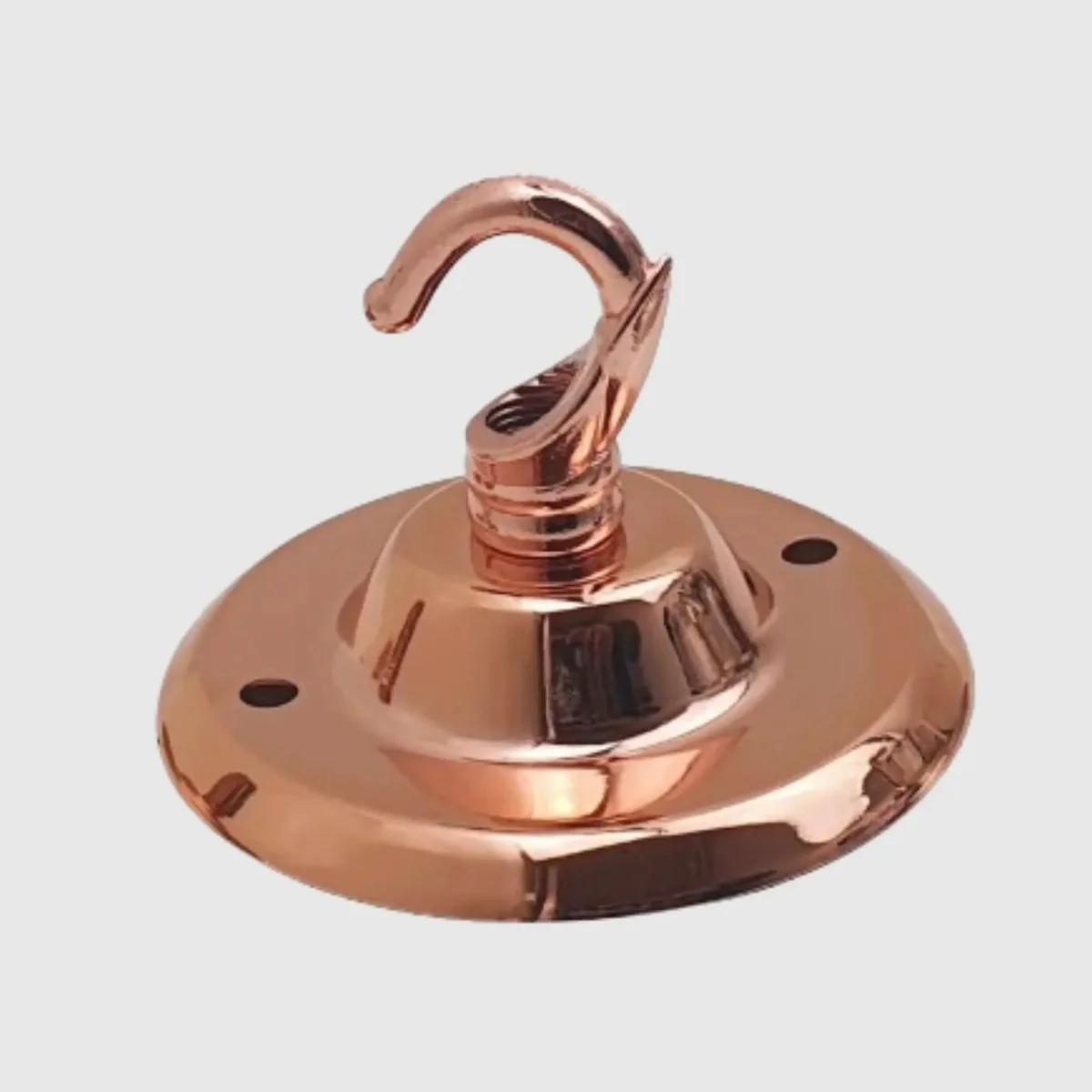 75mm rose gold ceiling rose with hook and black screws, smooth metal surface, ideal for pendant lights and luminaires