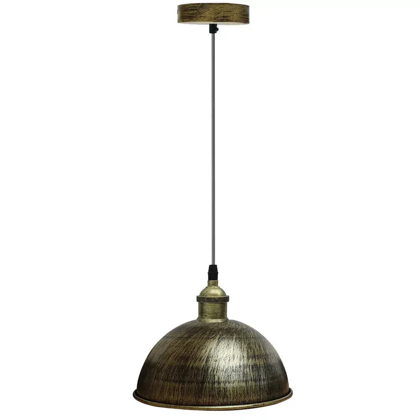 Vintage brushed brass metal pendant light with adjustable 95cm cable, compatible with E27 bulb pendant, ceiling mounted