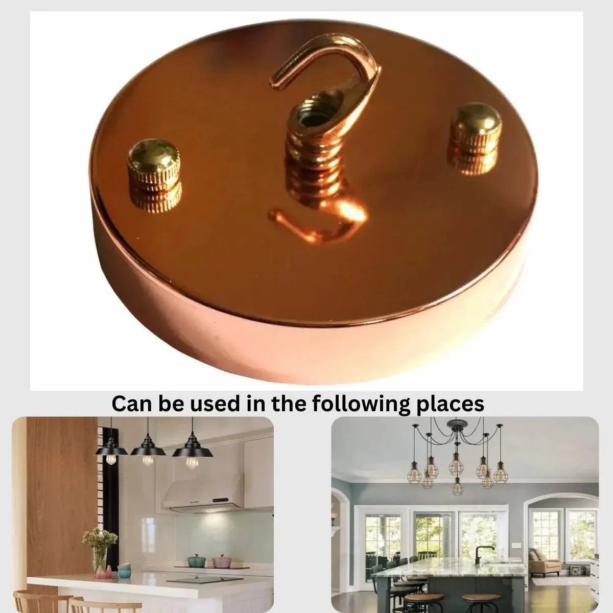 Round rose gold metal ceiling rose with cord grip and mounting bracket, 100mm diameter, industrial style design