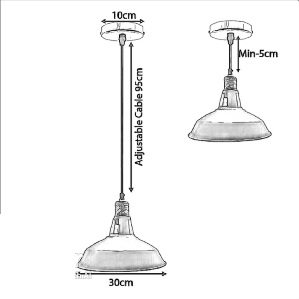 Modern green metal barn shade pendant light with cord and ceiling canopy, compatible with E26 bulb pendant fittings