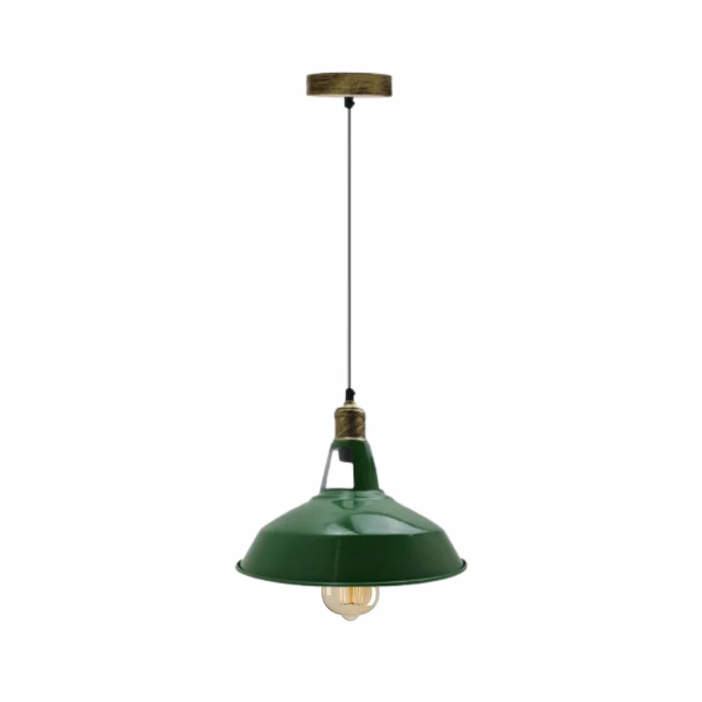 Green metal barn shade pendant light with 95cm cord, ideal modern home lighting for bedrooms or study rooms