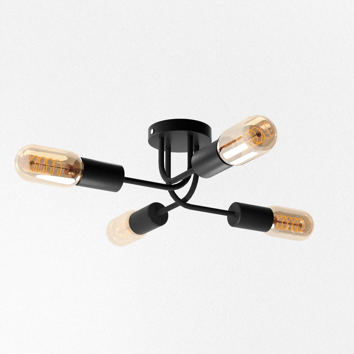 Modern black vintage style ceiling lamp with four adjustable arms and E27 bulb sockets, metal finish, ideal for home décor