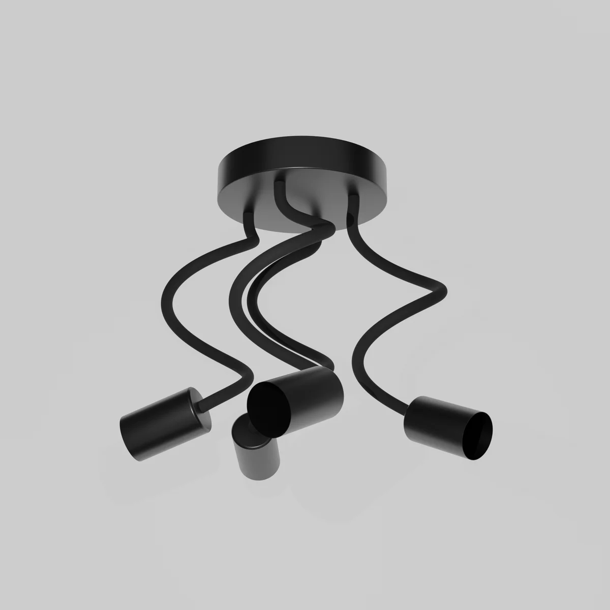 Modern black metal ceiling light fitting with four adjustable arms and E27 bulb sockets for indoor use