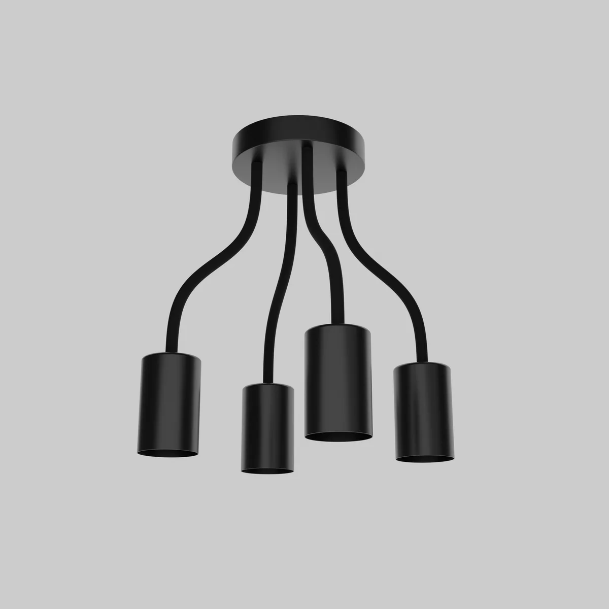 Modern black metal 4-way adjustable E27 bulb ceiling light with linear arms for stylish indoor home décor installation