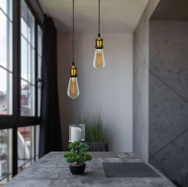 Black industrial metal pendant light with 2m adjustable round cable and ceiling rose for indoor ceiling mounting