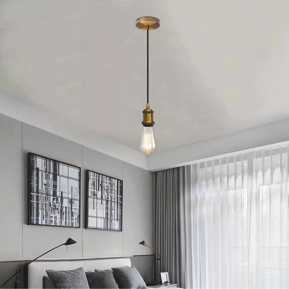 Black industrial metal ceiling pendant light with 2m adjustable round cable and E27 bulb pendant fitting