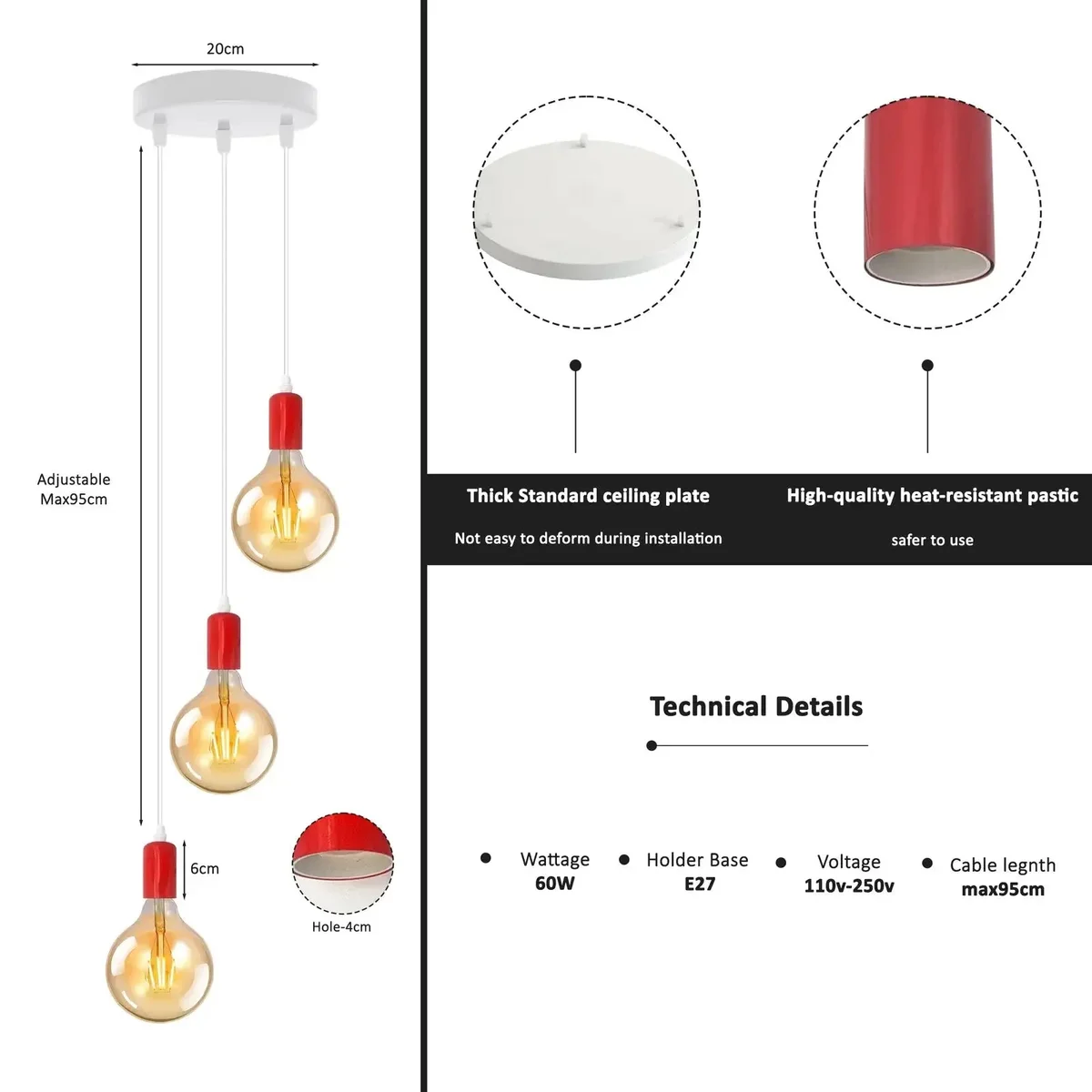 Three amber glass bulbs hanging from a metal frame, showcasing a vintage ceiling mounted light fixture with cables