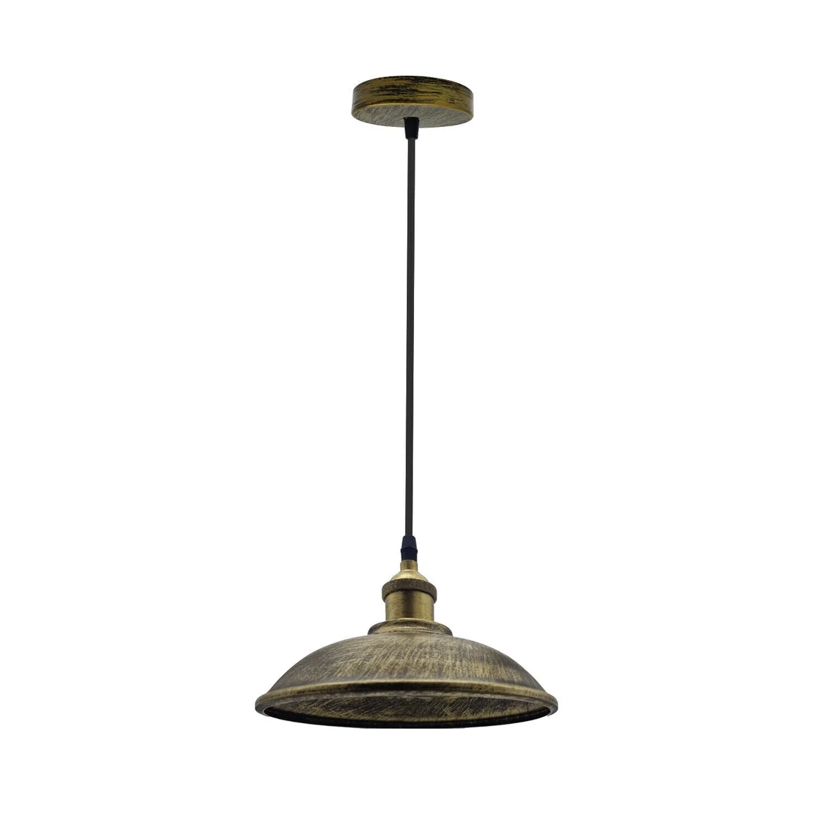 Brushed brass vintage E27 pendant light with conical metal shade and adjustable 95 cm cable hanging indoors