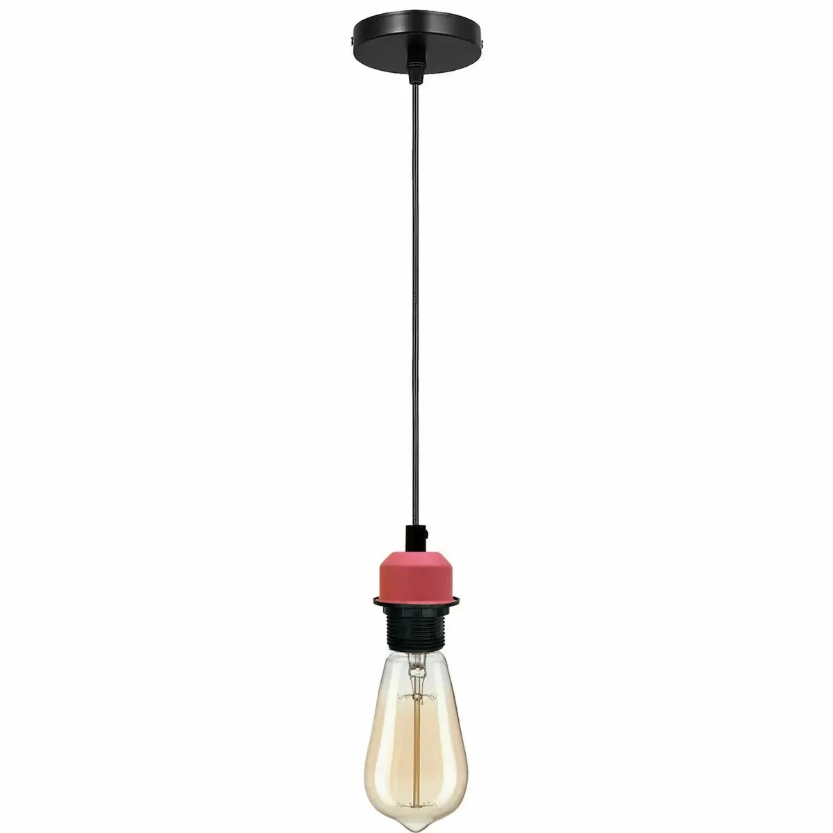 Vintage style pendant lamp holder with adjustable 95cm cable and ceiling rose, compatible with E27 bulbs, metal and PVC design