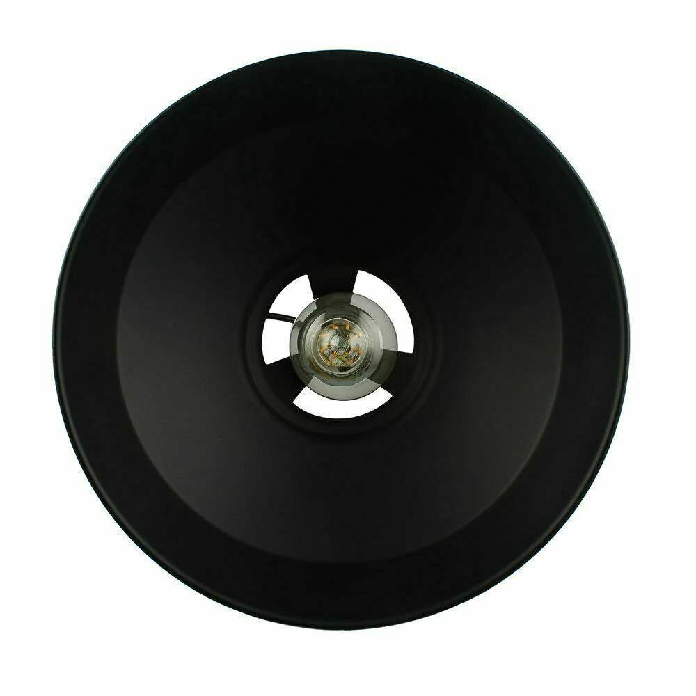 Black vintage industrial pendant lamp with E27 socket hanging lamp and round black metal shade, 310mm diameter