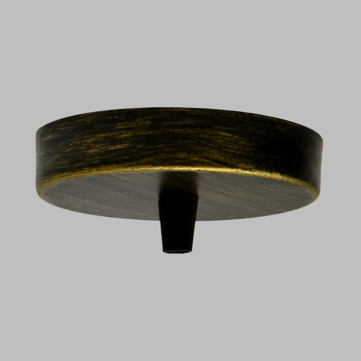 Two metal vintage ceiling rose fixtures with cord grips and mounting accessories for indoor light fittings, shown side by side