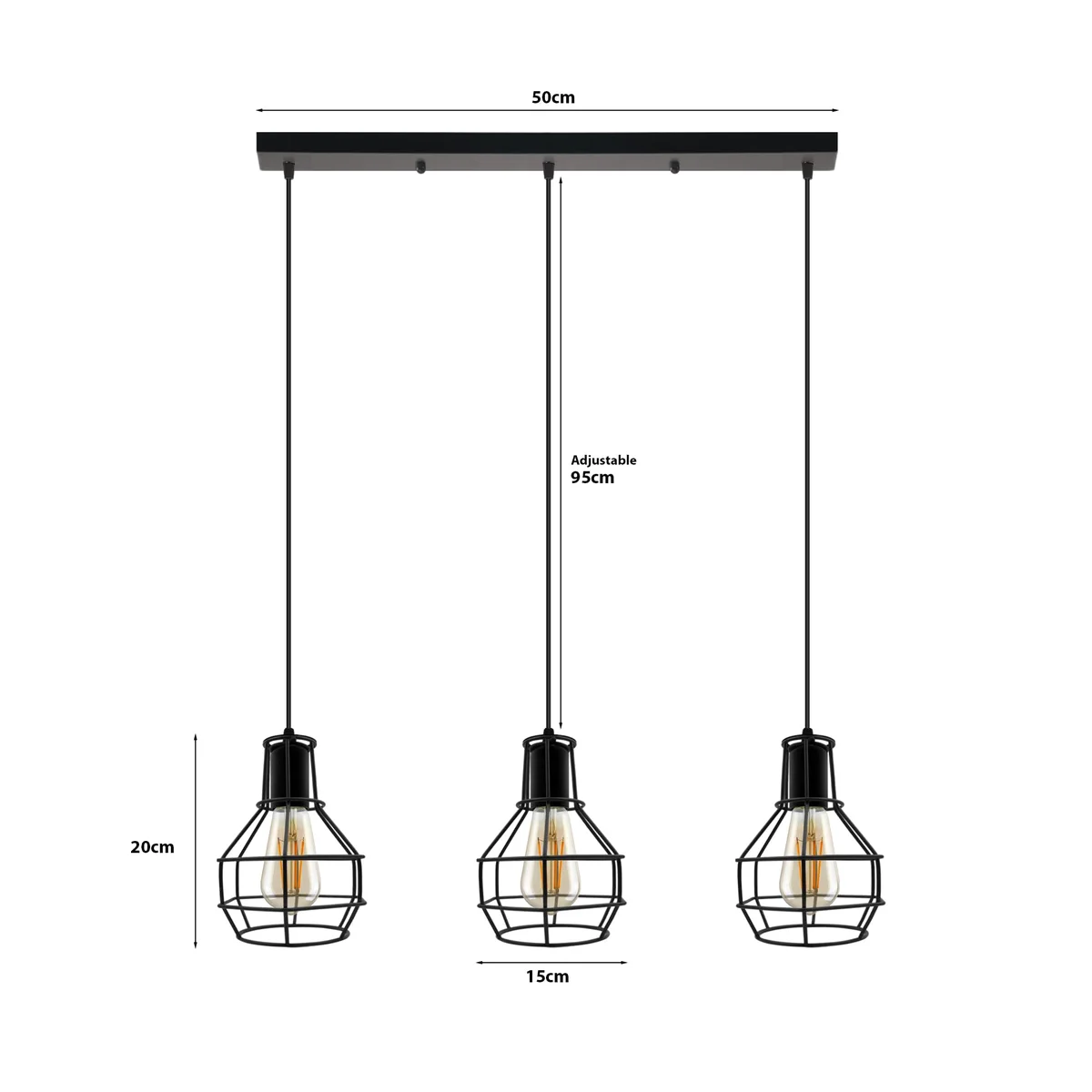 Adjustable industrial ceiling light with bird nest shade, three metal heads, open wire design, mounted on rectangular base.