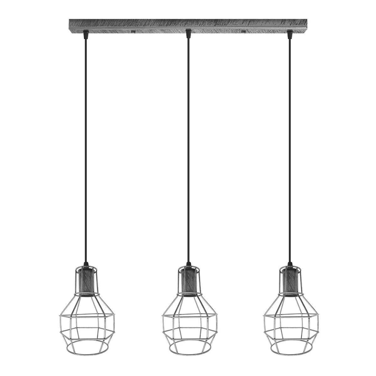 Metal bird nest pendant with open wire design, 3 light holders, adjustable height, minimalist industrial style.