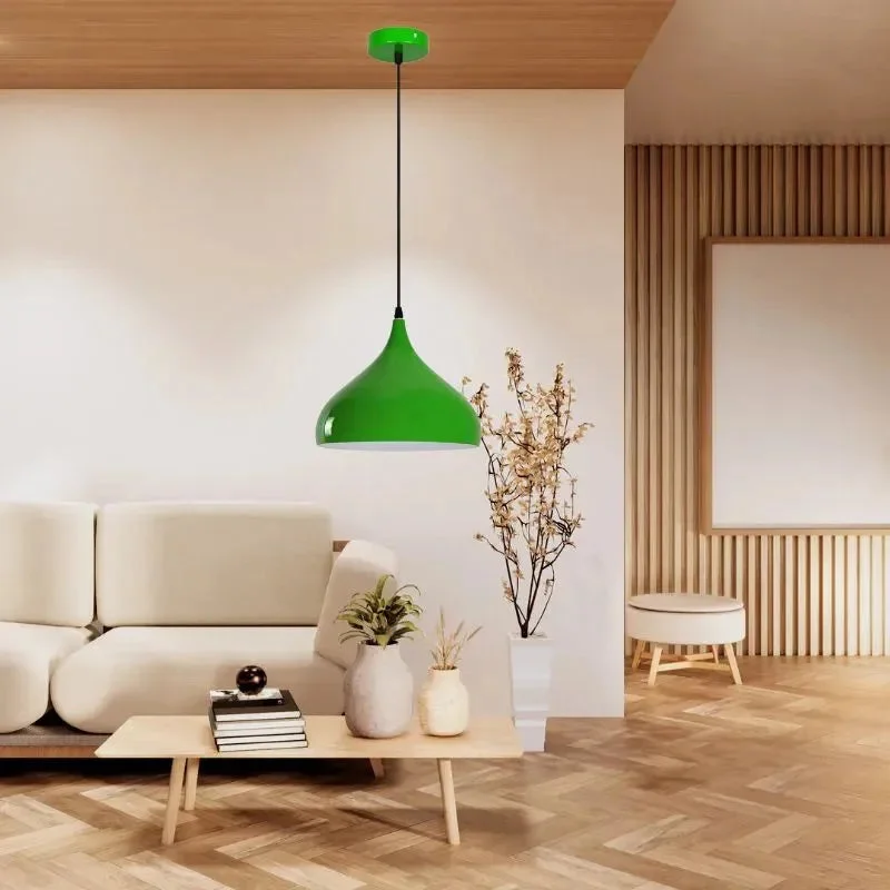 Light green industrial pendant light with wide metal shade and 95cm cable, vintage retro style ceiling lamp