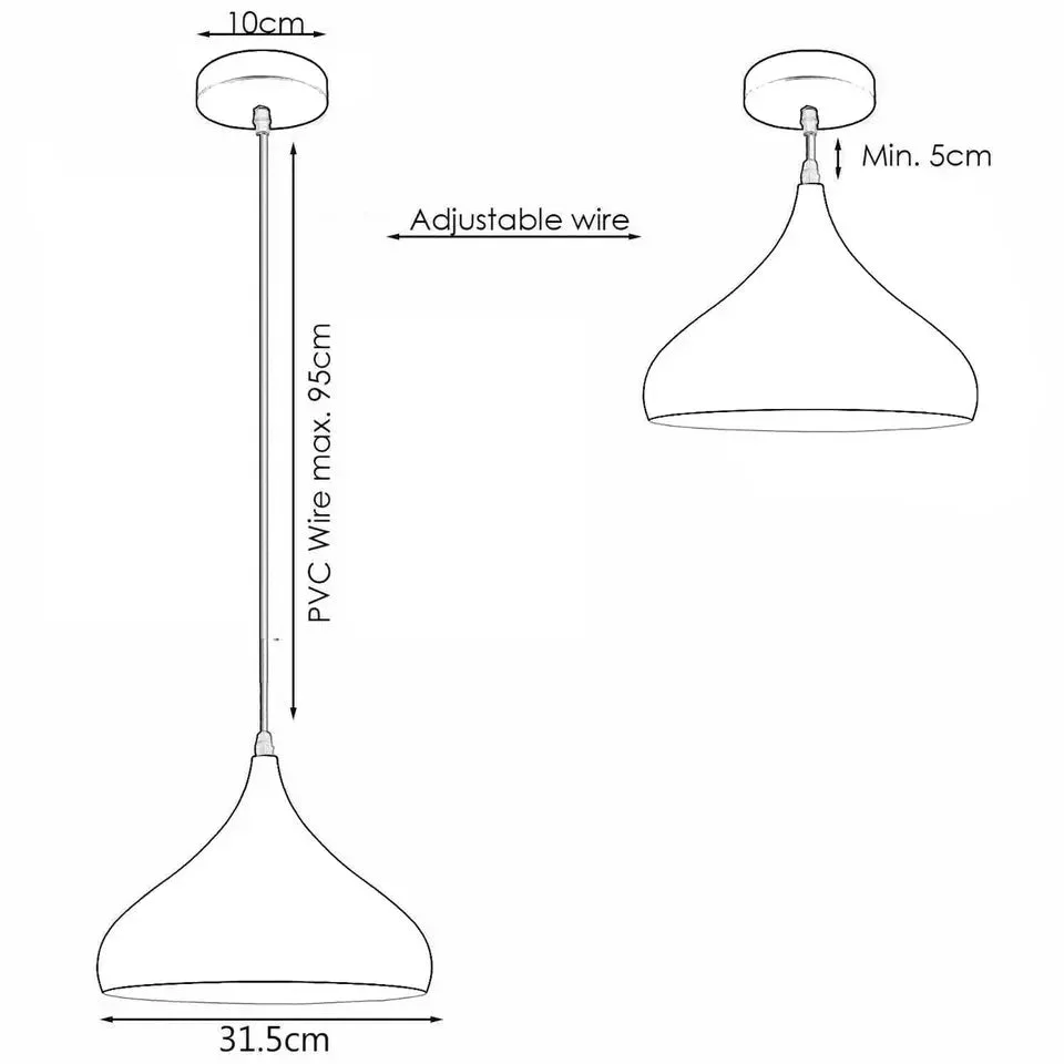 Light green vintage pendant lighting with wide metal shade and 95cm cable, ideal for industrial or farmhouse interiors