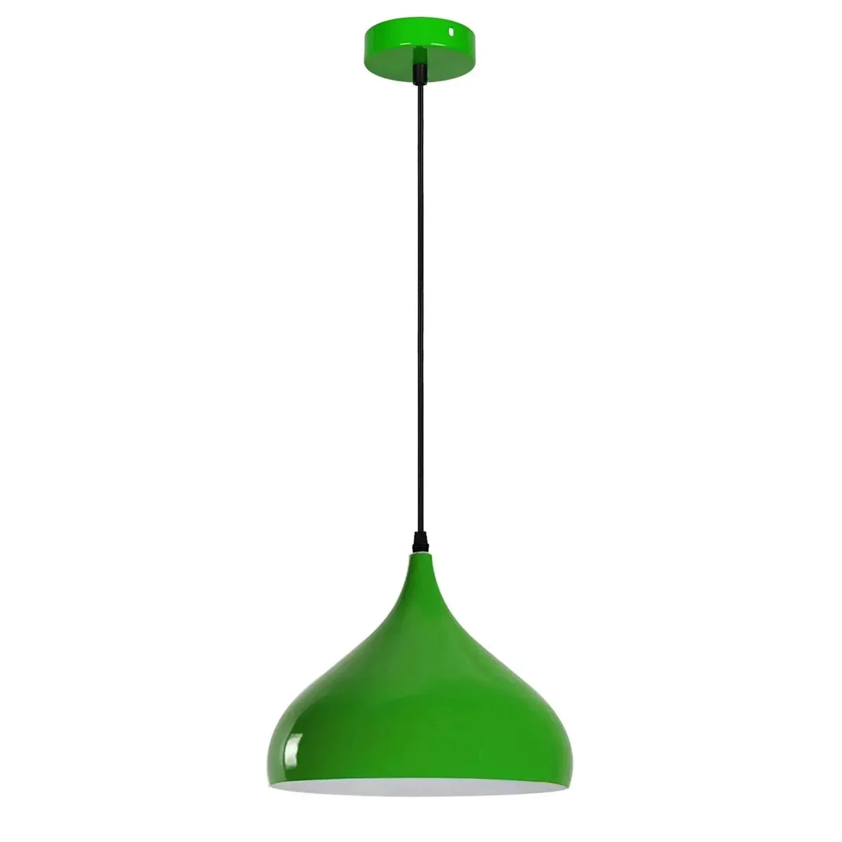 Light green industrial pendant light with wide metal shade hanging from ceiling with 95cm PVC cable, vintage style