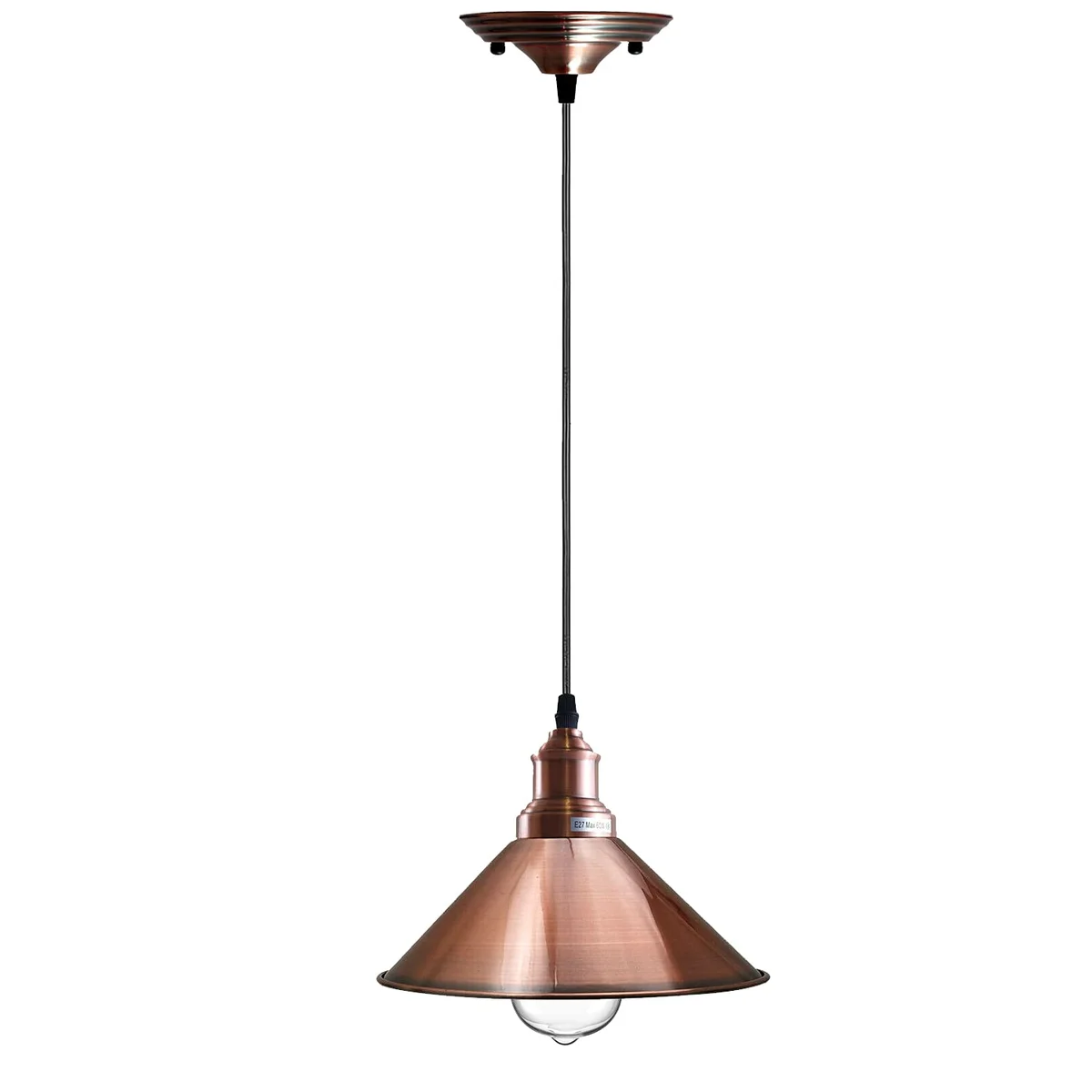 Copper industrial cone pendant with adjustable hood and 95cm cable, modern ceiling light for kitchens or bars