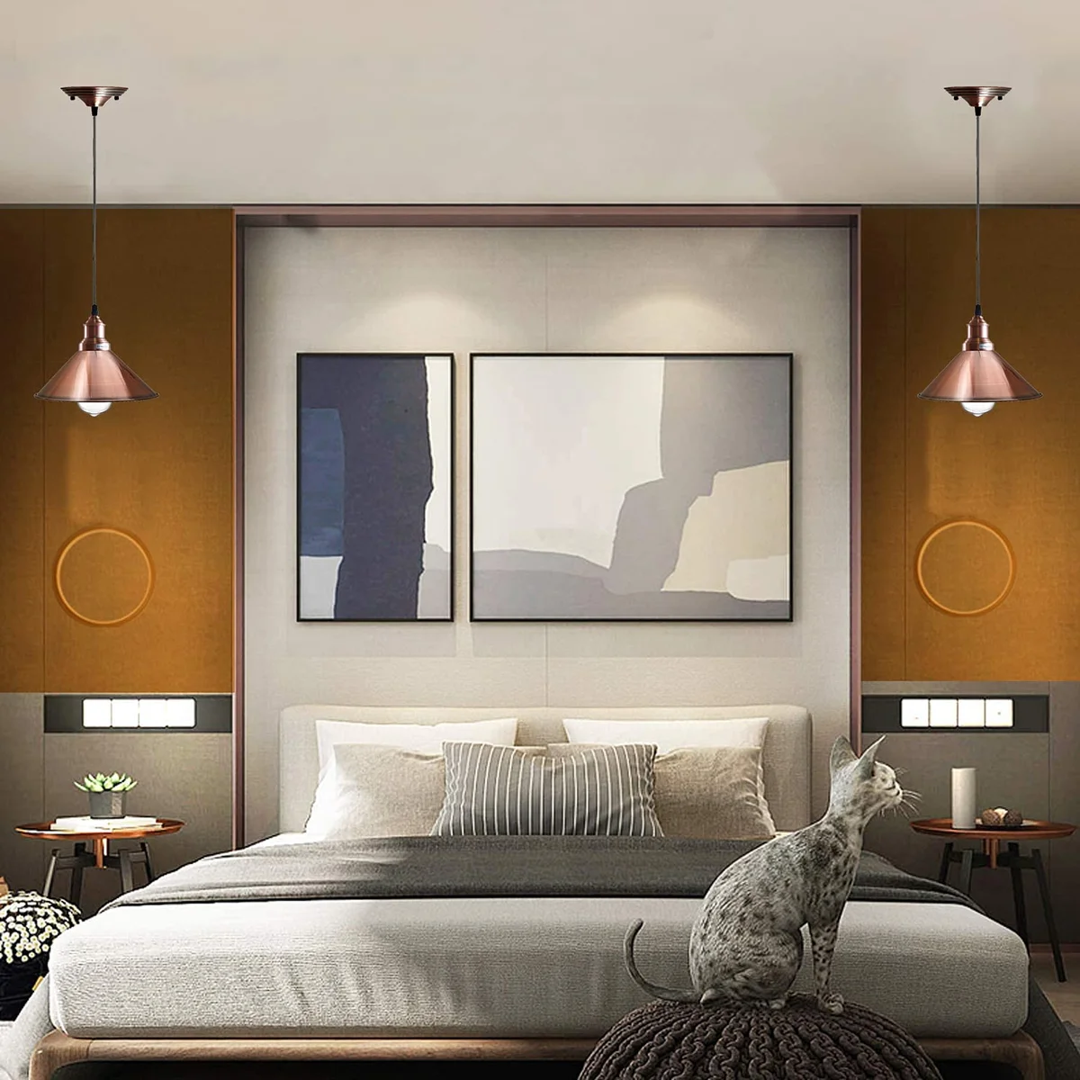 Copper adjustable pendant lamp with cone shade, angled base, and 95cm cable for sloped ceilings over kitchen island