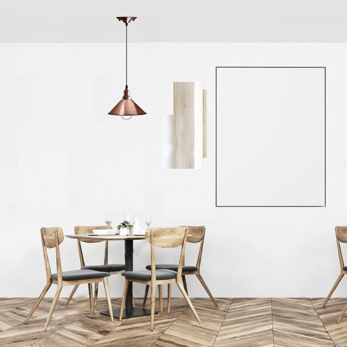 Copper industrial cone pendant light with adjustable hood and base, suitable for E27 bulb pendant installation