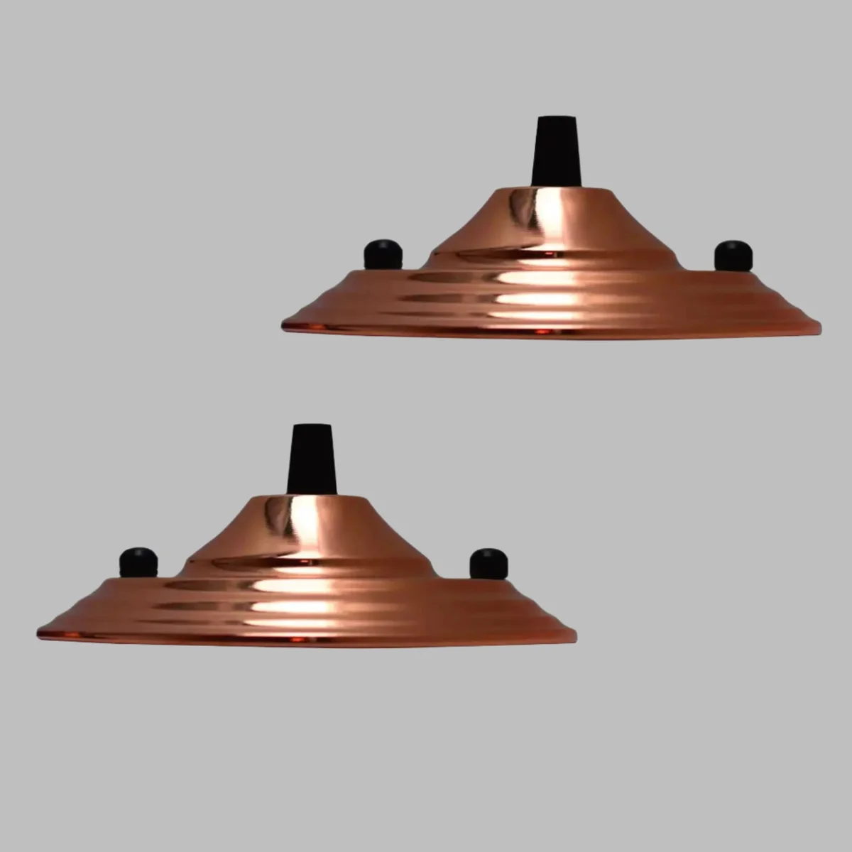 Two metal E27 bulb holders with ceiling rose cord grip plates, suitable for vintage light fittings, 140mm diameter.
