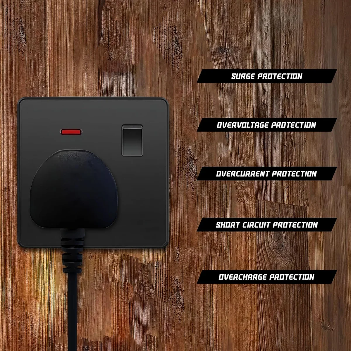 Double switched socket with screwless flat plate design in white, 13 amp, British Standard certified wall fitting