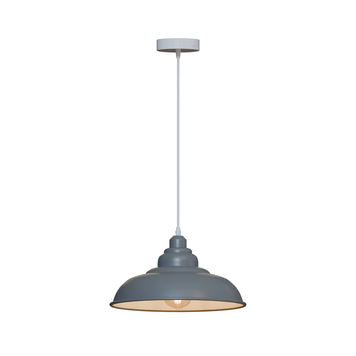 Vintage pendant light with classic metal shade hanging from ceiling, showcasing retro design and E27 bulb base
