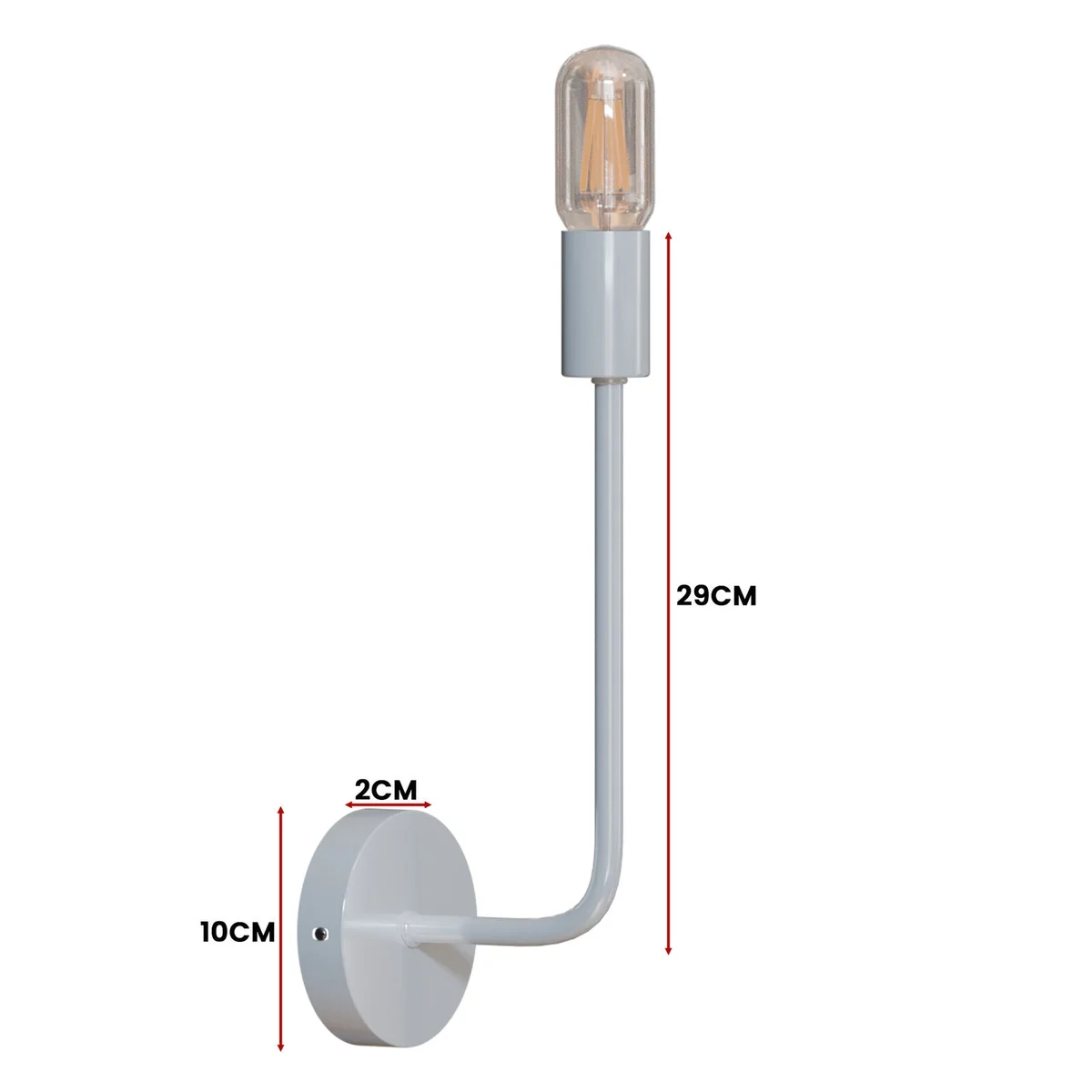 Modern metal LED up and down wall sconce with curved arm and round ceiling rose, ideal indoor wall lighting for home or office