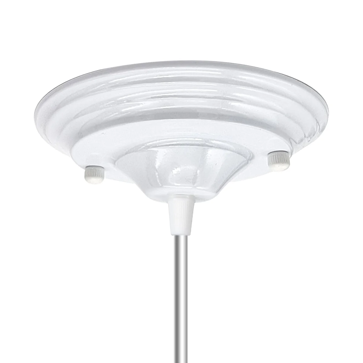 140mm metal ceiling rose for chandeliers with single outlet, cord grip, and riveted construction with earth tag