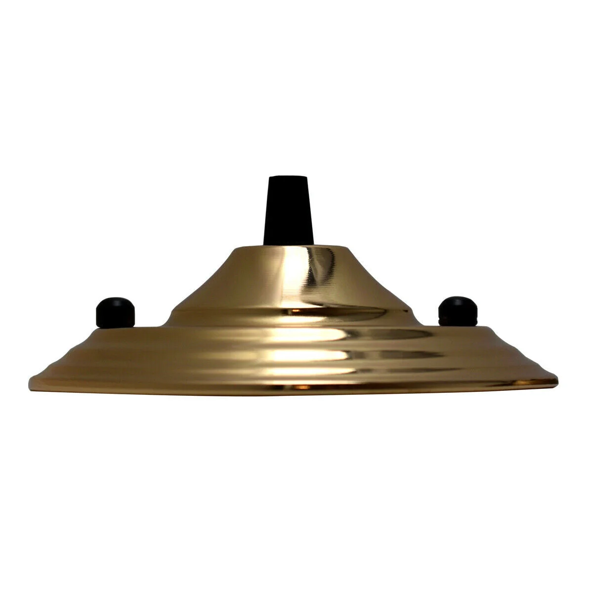Metal ceiling rose with 140mm diameter, single outlet drop, metallic iron finish, and cord grip for ceiling light fittings