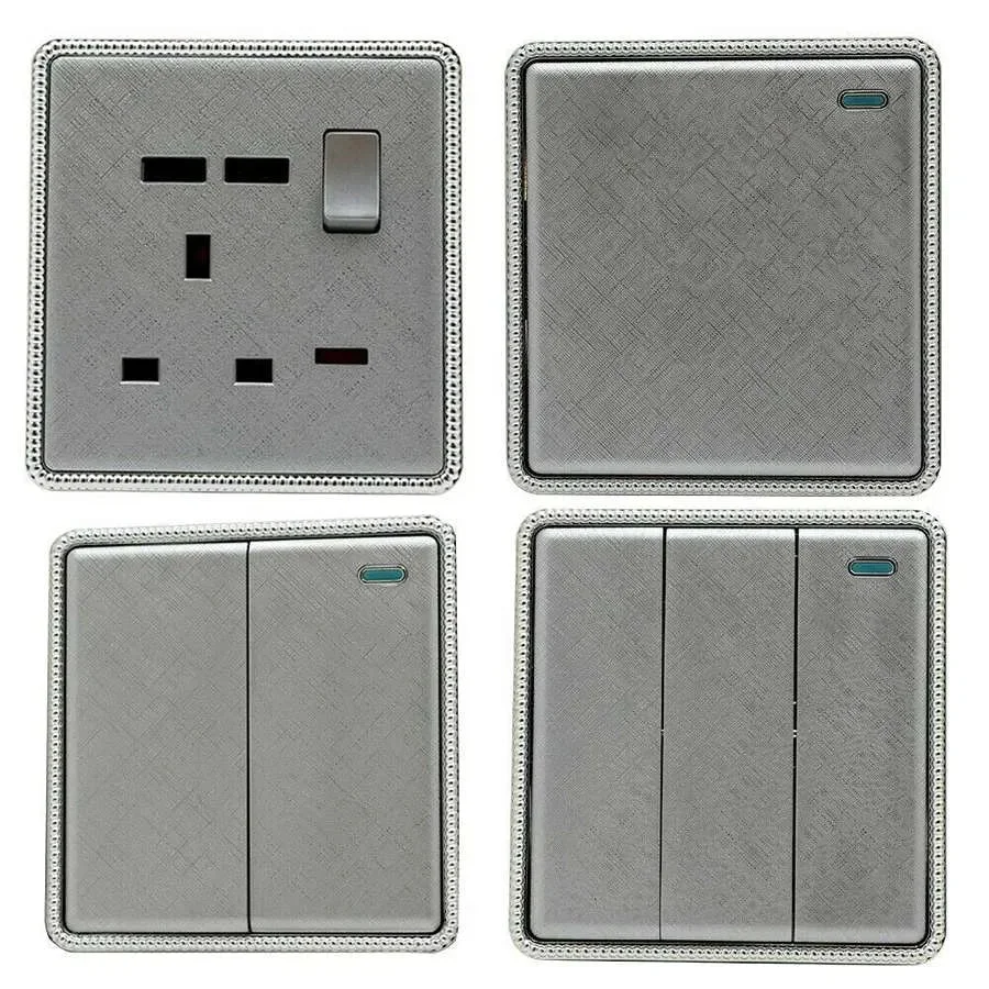 White 2 gang fireproof plug socket with on/off switch and LED indicator, UK standard 13Amp wall mount design