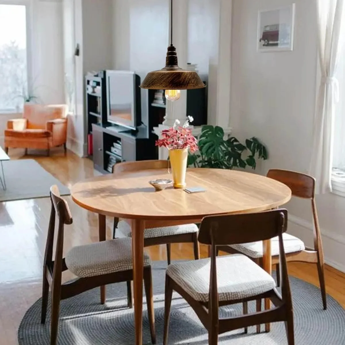 Vintage copper ceiling light pendant with brushed metal finish and adjustable 95cm hanging cable, vintage retro style