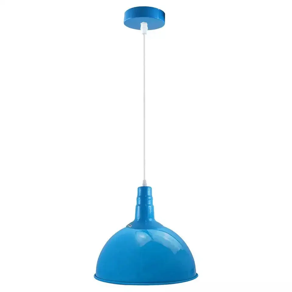 Modern retro ceiling pendant light with metal dome lampshade and 1m white rubber cable, E27 holder included.