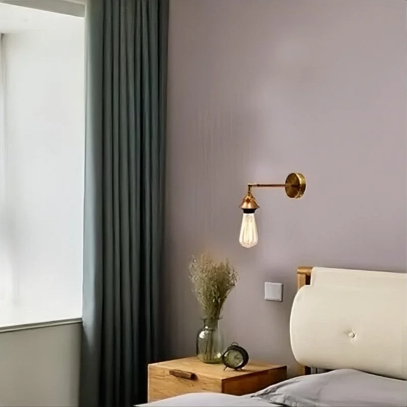 Copper vintage wall light with metal arm and white inner hood, wall mounted sconce for E27 bulb, retro style