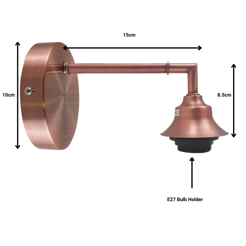 Copper metal retro wall sconce with white interior hood, wall mounted light fixture with E27 lamp base and 15cm arm length