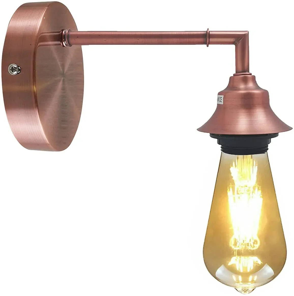 Copper retro metal wall light sconce with white interior hood mounted on wall, E27 bulb base, 15cm arm length