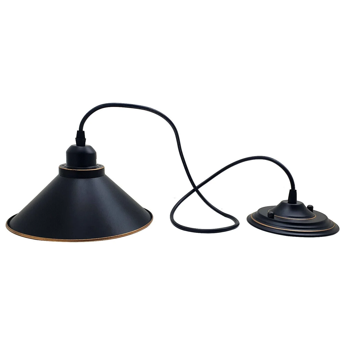 Black metal industrial-style ceiling pendant light for a home lighting fixture, with E27 lamp holder and lampshade.