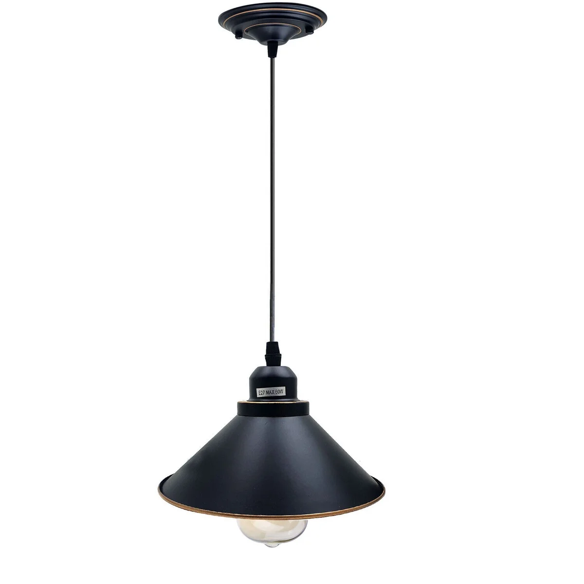 Black metal vintage industrial restaurant pendant light with E27 holder, hanging ceiling fixture