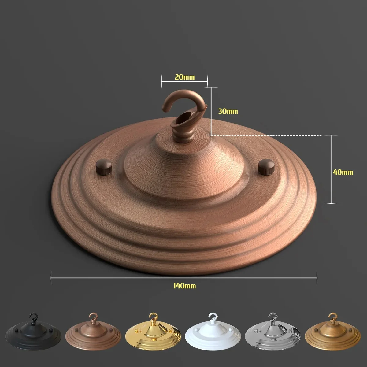 Round metal ceiling hook light fitting in vintage style with 140mm diameter and industrial retro design