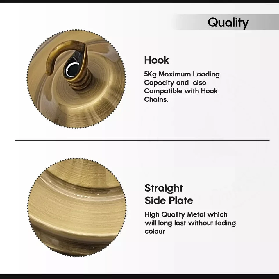 Round metal ceiling hook light fitting with 140mm diameter and attached ceiling bracket with screws on white background