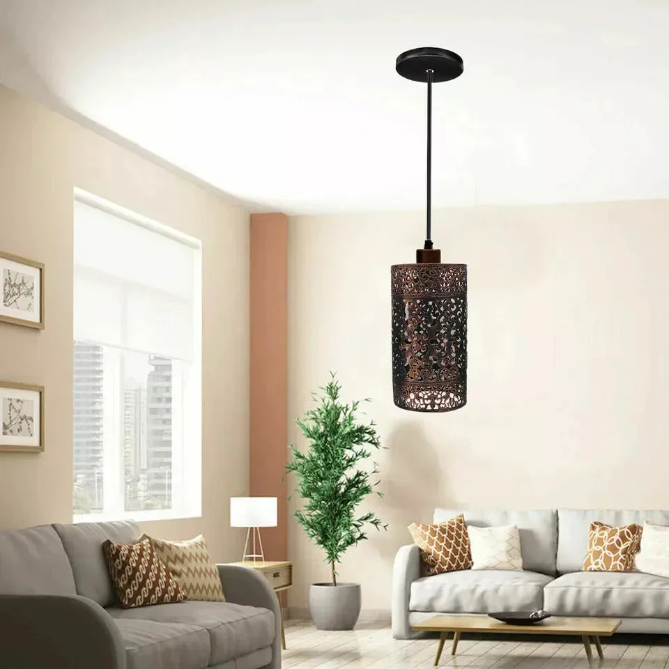 Rustic red E27 pendant lamp holder with 95cm adjustable cable, vintage style ceiling hanging light fixture
