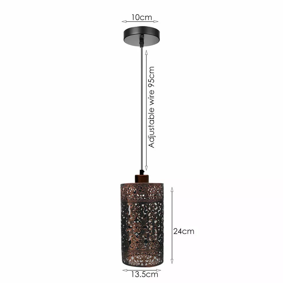 Rustic red vintage pendant light with E27 lamp holder and 95cm adjustable cable for ceiling hanging installation