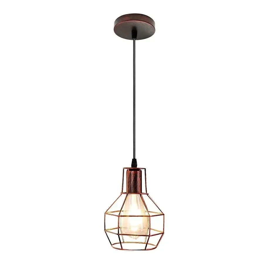 Rustic red vintage pendant ceiling light with wire cage and 95cm PVC cord, modern style for home decor