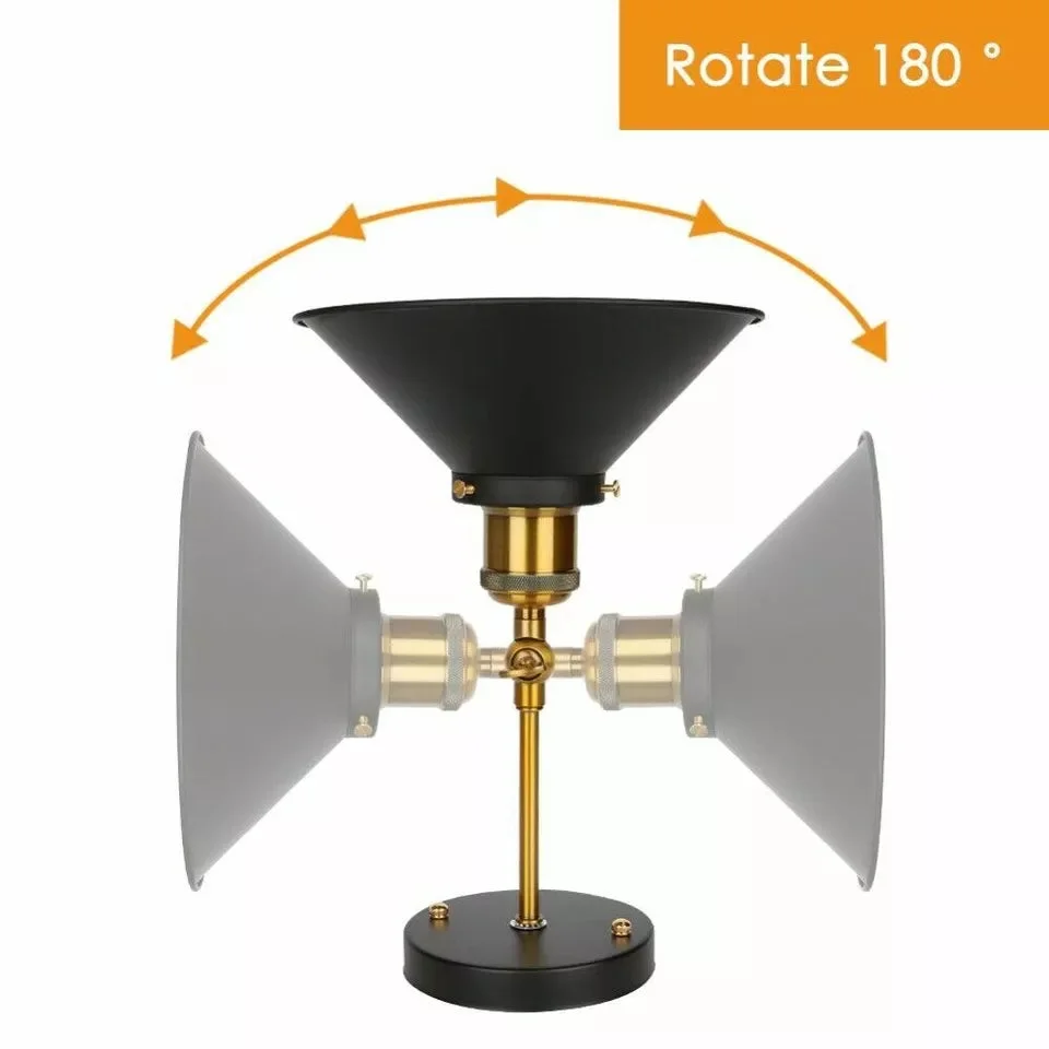 Dimmable vintage industrial metal wall light shade with 2m cable and UK plug, iron construction, rustic design