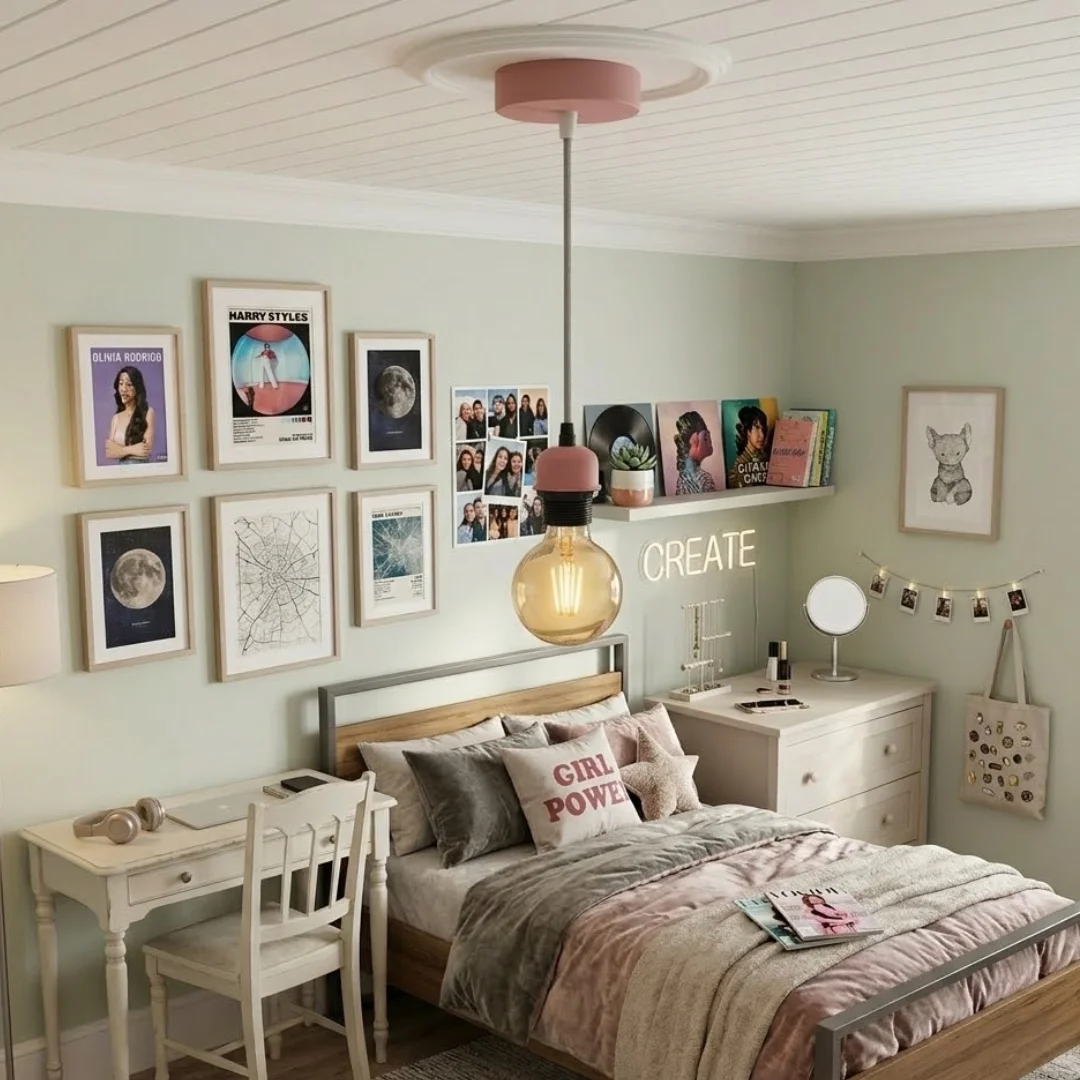 Pink ceiling light with 1-meter adjustable cord and E27 fitting, ideal for nurseries or children's bedrooms