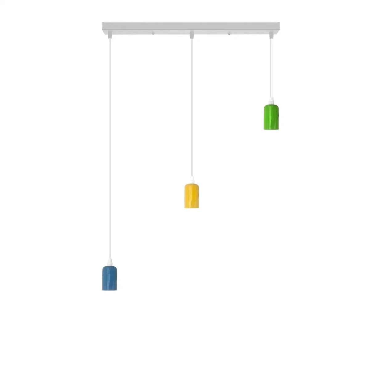 Three adjustable E27 bulb pendant lights with 95cm cables in vintage metal design hanging indoors