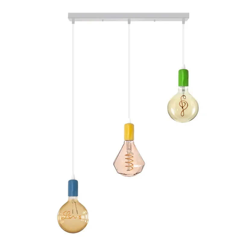 Three adjustable 3-light kitchen pendant lamp with vintage metal design hanging at varying heights